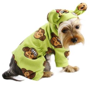 Adorable Silly Monkey Fleece Dog Pajamas/Bodysuit with Hood - Lime - L
