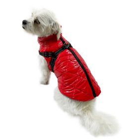 Water Resistant Puffy Vest with Built-In Harness - Red - L