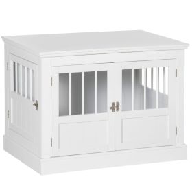 PawHut Wooden Dog Crate End Table, White, Triple Doors, Steel Tubes, for Small Dogs