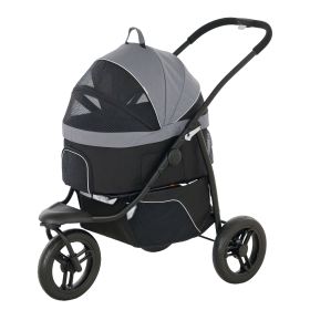 PawHut 3 in 1 Pet Jogging Stroller for Small Dogs and Cats with Detachable Carrier, Storage Basket, Gray