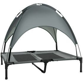 PawHut Elevated Dog Bed with Removable Canopy, Outdoor Dog Cot with UV Protection Canopy Shade, 36 inch Large Pet Bed for Camping, Gray