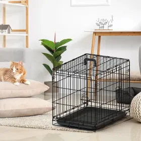 30-inch Black Wire Dog Cage Double Lock Mechanism Double Door Single Handle Single Bolt (Color: Black)