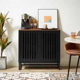 Cabinet With Flat Noodles Grating Stripe Door (Color: Black)