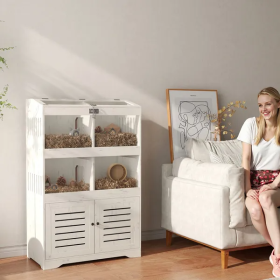 Large Hamster Cage For Multiple Small Pets, Rat Cage With Storage Cabinet, Clear Transparent Panels (Color: White)