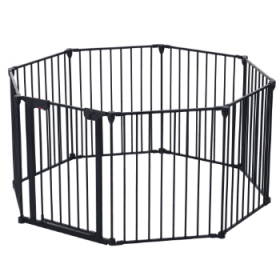 200 Adjustable Safety Gate 8 Panels Play Yard Metal Doorways Fireplace Fence Christmas Tree Fence Gate For House Stairs Gate Prohibited Area Fenc (Color: Black)